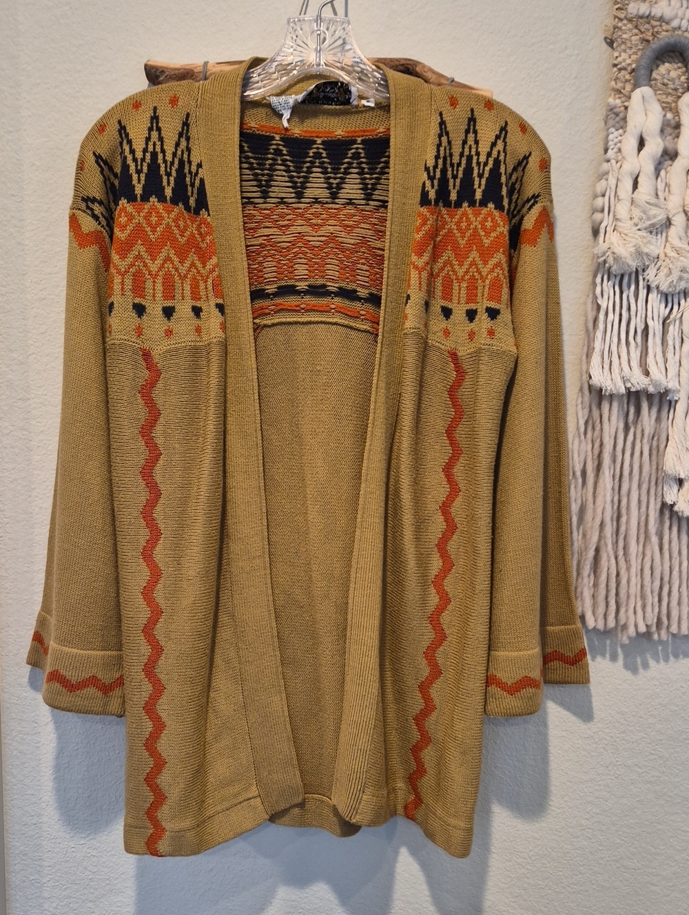 XS/S Vtg Southwestern Aztec Design Long Bell Sleeve Cardigan, Missing Belt